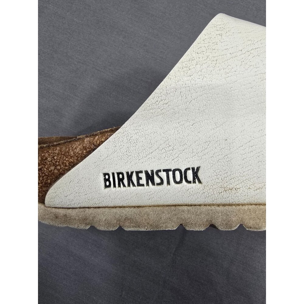 Birkenstock Size 39 Womens Arizona White Leather Sandals Big Buckle - Picture 2 of 8